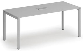 Rokovací stôl PRIMO SQUARE, 180x80 cm, sivá + stolová zásuvka TYP II, strieborná