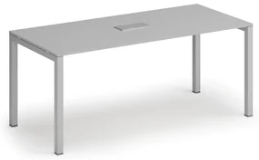 Rokovací stôl PRIMO SQUARE, 180x80 cm, sivá + stolová zásuvka TYP II, strieborná