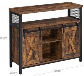 Komoda FIRA s posuvnými dvierkami, hnedá/čierna