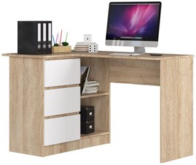 Rohový PC stolík Bodhi (dub sonoma + biela) (L). Akcia -19%. Vlastná spoľahlivá doprava až k Vám domov. 1068825