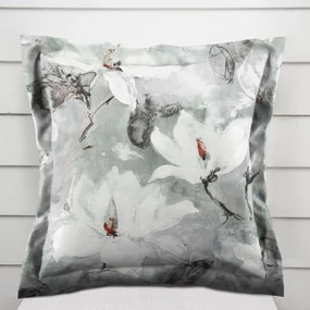 Biante Zamatová obliečka na vankúš s lemom Tamara TMR-016 Designové kvetiny na sivozelenom 40 x 60 cm