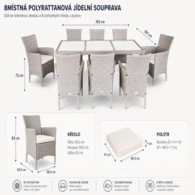 Záhradná ratanová zostava Janina 8+1 - sivá