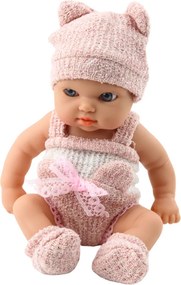 LEAN Toys Bábika bábätko s dekou v bielo-ružovom oblečení, čiapka 18 cm
