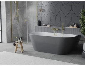 Mexen Oval Slim, voľne stojaca vaňa ku stene, 170 x 80 cm, biela-šedá, zlatý lesklý prepad, 52661708062-50