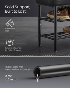 EKHO Lavička s policami na topánky, čalúnené sedadlo, botník, čierna farba