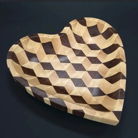 AMADEA Drevená miska v tvare srdca mozaika, masívne drevo, 3 druhy drevín, rozmer 25x25x4, 5 cm