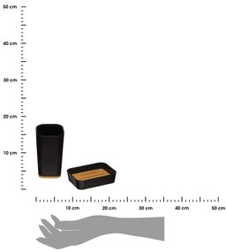 Sada kúpeľňových doplnkov Natureo Black, čierna/s drevenými prvkami