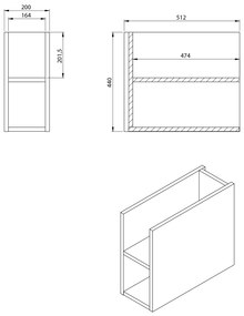 Sapho Sapho, LOREA skrinka 160x46x51,5cm (70+20+70cm), biela matná, LE070-3131-07