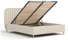 Béžová čalúnená jednolôžková posteľ s úložným priestorom s roštom 120x200 cm Noto – Maison de Rêve