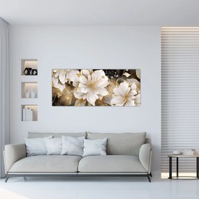 Obraz - Kvety v zlate (120x50 cm)