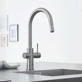 GROHE Blue Home páková drezová batéria Duo s chladiacim zariadením a filtráciou, s vyťažiteľným výtokom, výška výtoku 250 mm, Supersteel, 31541DC0