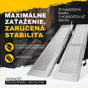 Nájazdové rampy na auto DRIVE, sklápateľné, sada 2ks, max 400 kg, 160cm, strieborná Jurhan