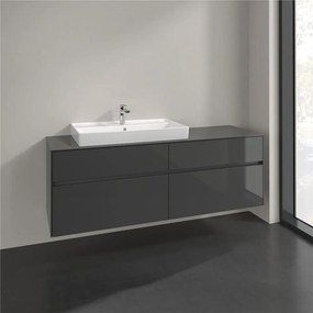 VILLEROY &amp; BOCH Collaro závesná skrinka pod umývadlo na dosku (umývadlo vľavo), 4 zásuvky, 1600 x 500 x 548 mm, Glossy Grey, C02600FP