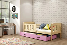 Interbeds Jednolôžková posteľ Kubus2 prírodná 190x80 s matracom a šuplíkom - ružová