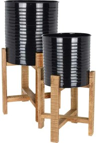 KOVOVÝ KVETINÁČ SO STOJANOM TIN SADA 2KS 58X31,5 CM+50X29 CM ČIERNA