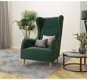 Tmavozelené zamatové kreslo ušiak Carole – Ropez