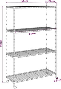 Multidom Regál so 4 policami na kolieskach 90x35x142 cm chrómový 200 kg
