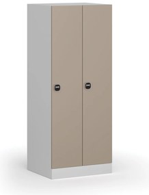 Šatníková skrinka znížená, 2 oddiely, 1500 x 600 x 500 mm, demont, zámok s čítačkou RFID kariet, béžové dvere