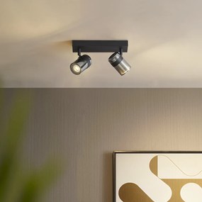 Stropný reflektor čierny s dymovým sklom 2-svetlá otočný a naklápací - Gianni