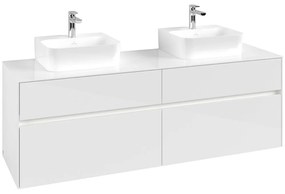 VILLEROY &amp; BOCH Collaro závesná skrinka pod dve umývadlá na dosku, 4 zásuvky, s LED osvetlením, 1600 x 500 x 548 mm, Glossy White, C107B0DH