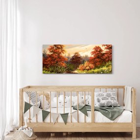Obraz rieky v jesennej krajine, olejomaľba (120x50 cm)