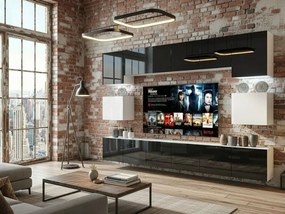 Obývacia stena Belini Premium Full Version  čierny lesk / biely lesk + LED osvetlenie Nexum 37