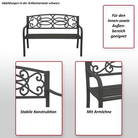 Záhradná lavička HWC-F44, 2-miestna oceľ s práškovým nástrekom - sivá