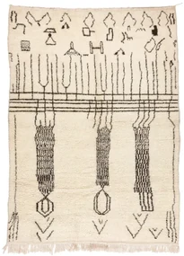 Ručne tkaný vlnený koberec BERBER BJ1147 Boujaad berber Boho, béžový / čierny