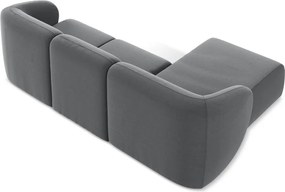 Sivá zamatová rohová pohovka (ľavý roh/s leňoškou) Lani – Makamii