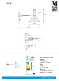 Biela nástenná lampa Markslöjd Larry