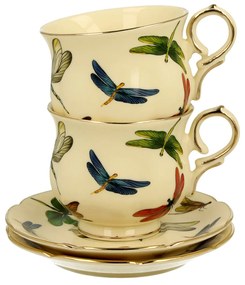 Porcelánová šálka na nohe s podšálkou Dragonfly 150 ml sada 2ks