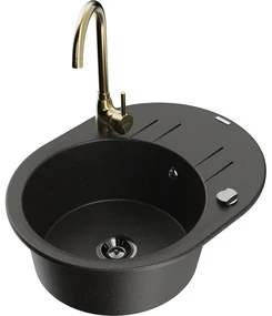 Mexen Kevin, drez granitový 586x458x190 mm, 1-komorový a zlatá batéria Telma, čierna škvrnitá, 6517-75-670200-50-B