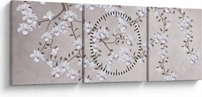 Obraz - Kvety v šedivej krajine (s hodinami) (90x30 cm)
