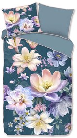 Modré obliečky na jednolôžko/predĺžené z bavlneného saténu 140x220 cm Mirery – Descanso