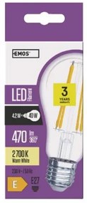 EMOS LED filamentová žiarovka, E27, A60, 4W, 470lm, teplá biela