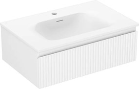 Mexen Rivel, kúpeľňová skrinka 70 cm s umývadlom Vela, 1 zásuvka, drážkovaná, biela matná, 91A20-07023-1-BF01-W23M01