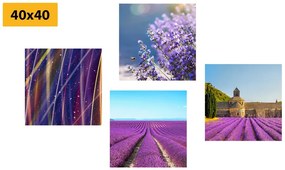 Set obrazov levanduľové polia s krásnou abstrakciou
