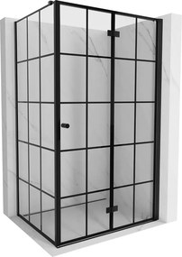 Mexen Mist-F T, 1-krídlový skladací sprchový kút pravý 100 x 80 cm, číre sklo-čierna mriežka, 8A6T-100-080-70-77-P