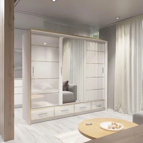 Šatníková skriňa Modena 250 LED, biela/biela lesk