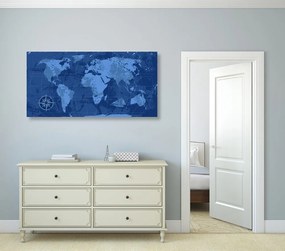 Obraz rustikálna mapa sveta v modrej farbe Varianta: 100x50