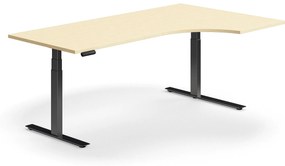 Výškovo nastaviteľný stôl QBUS, rohový, 2000x1200 mm, čierny rám, breza