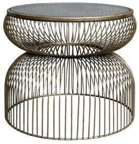 Mosadzný antik kovový okrúhly odkladací stolík Joanne - Ø 47*40 cm