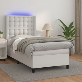 Boxspring posteľ s matracom a LED biela 90x200 cm umelá koža 3139362