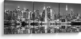 Obraz - New York, čiernobiely (s hodinami) (90x30 cm)