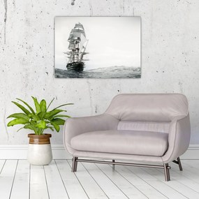 Sklenený obraz - Loď plávajúca po oceáne (70x50 cm)