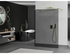Mexen Kioto, sprchová zástena Walk-In 100 x 200 cm, 8mm šedé sklo, zlatý matný profil, 800-100-002-55-40