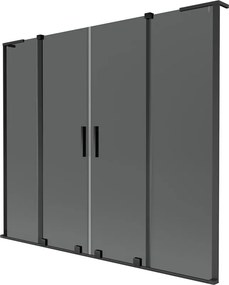Mexen Velar L Duo, 2-krídlová posuvná vaňová zástena 200 x 150 cm, 8mm šedé sklo, čierna matná, 896-180-003-42-70