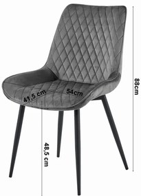 Set dvoch jedálenských stoličiek VERDO zamatové strieborné / čierne nohy (2 ks)