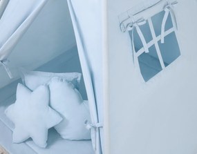 Bobono Stan Teepee pre deti + podložka na hranie + ozdobné pierka - modrý