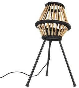 Rustikálna trojnohá stolová lampa bambusová s čiernou - Evalin